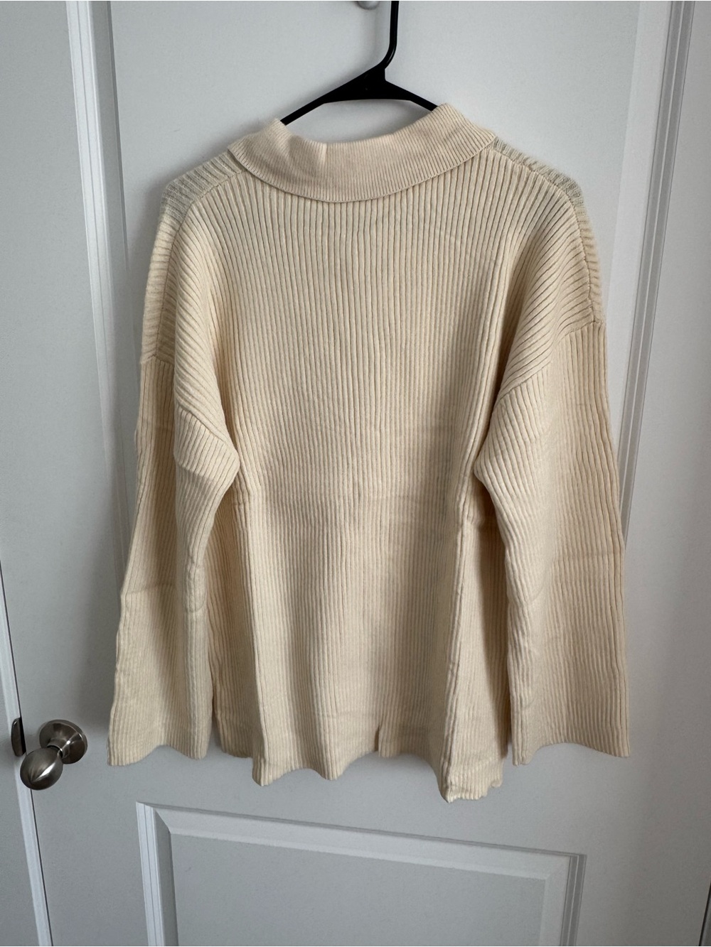 Amazon Cream Ribbed Button-Up Collared Cardigan Sweater - Picture 3 of 4